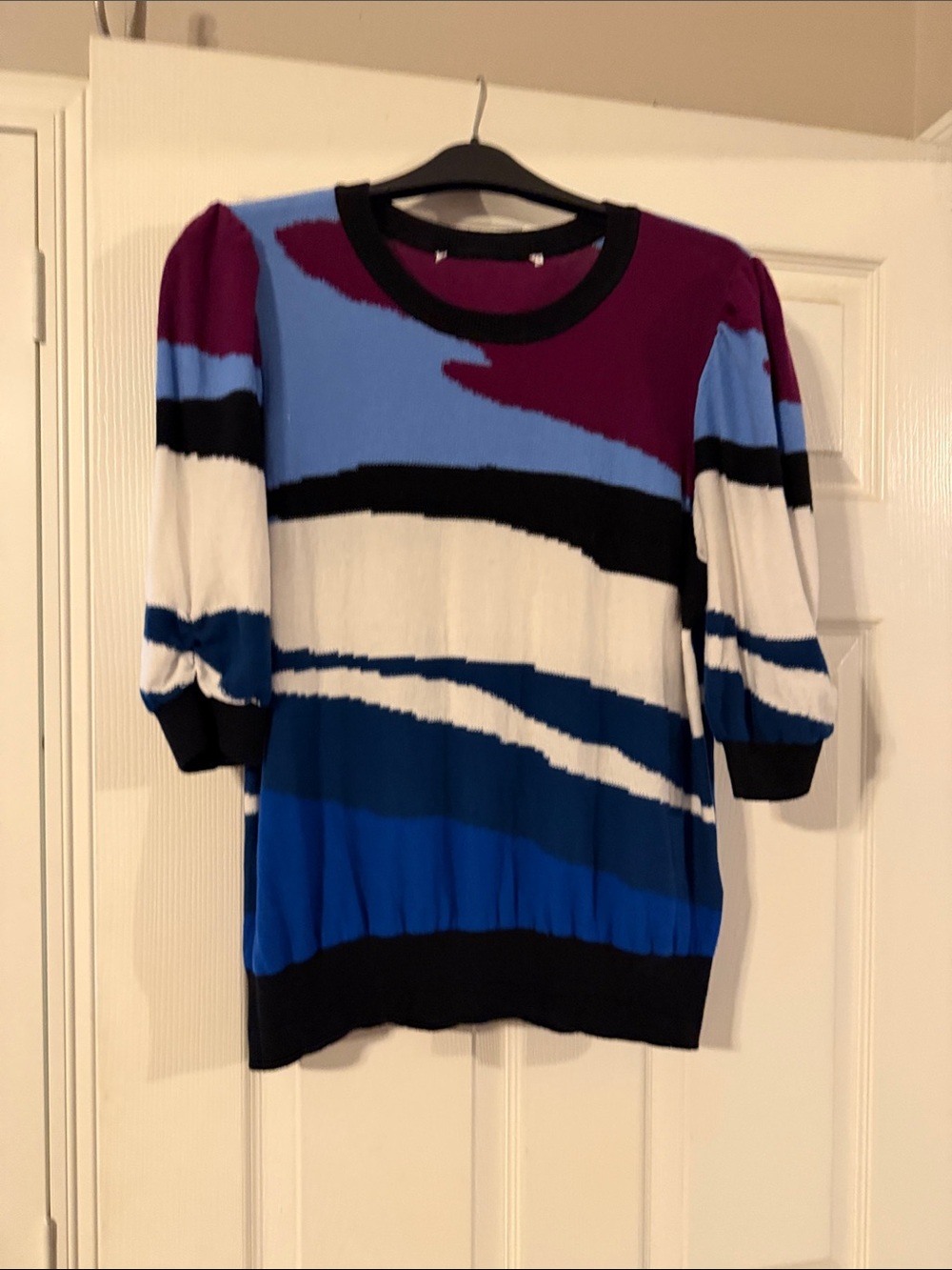 DKNY Colorblock Wave Knit Sweater - Blue, Purple, White